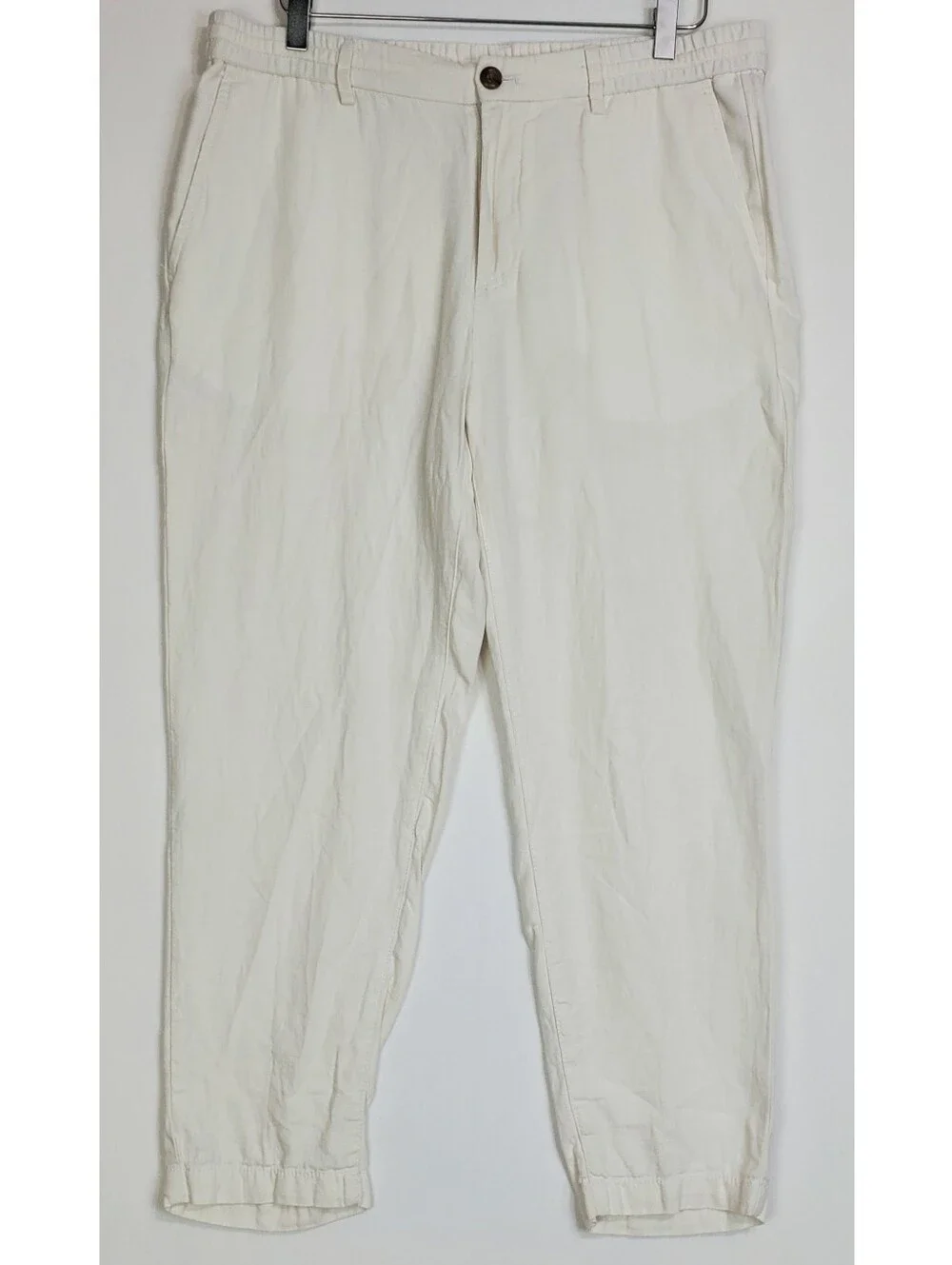 Banana Republic sz 35 athletic fit crop pants linen blend straight leg zip beach